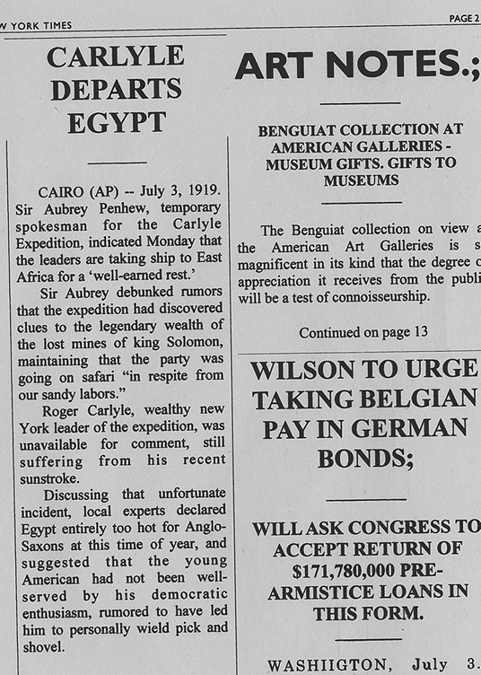 Newspaper Article About Roger Carlyle Leaving Egypt