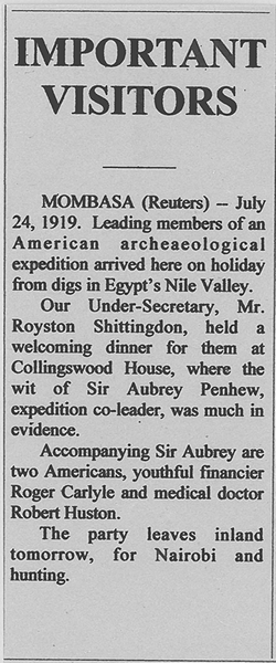 Newspaper Article About The Carlyle Expedition Arriving In Mombasa